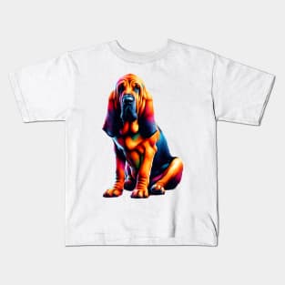 Colorful Bloodhound Portrait in Expressive Splash Art Style Kids T-Shirt